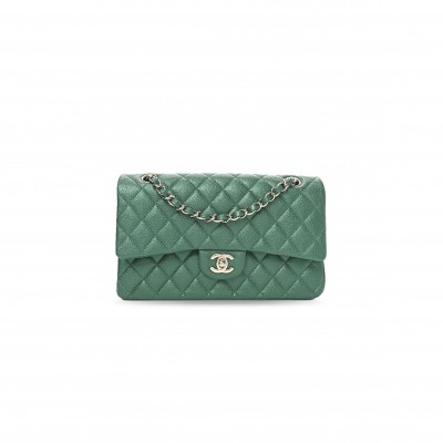 CHANEL MASTER METALLIC CAVIAR QUILTED MEDIUM DOUBLE FLAP GREEN (25.5*15.5*6.5cm) 
